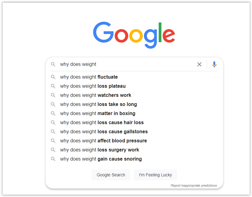 A google search with autofill